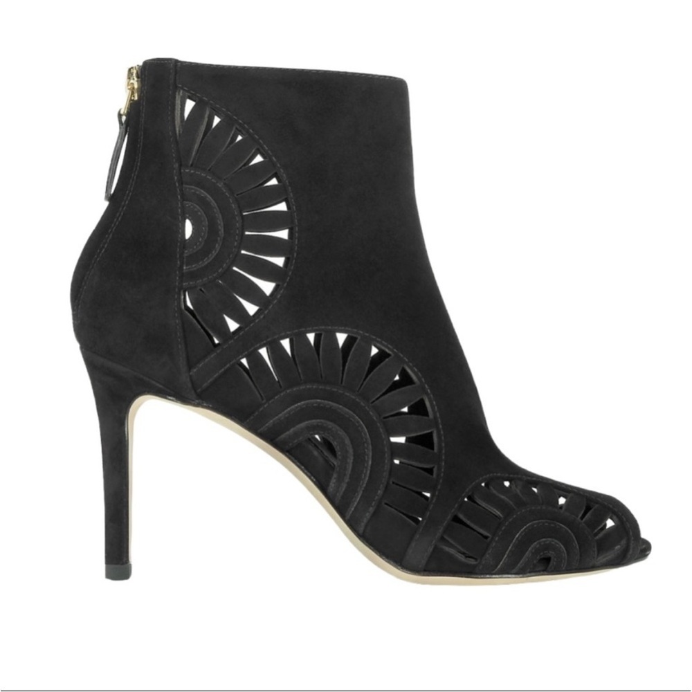 Tory Burch Leyla Laser Cut Black Bootie Boot Ankle Size 10.5 Stiletto Heels